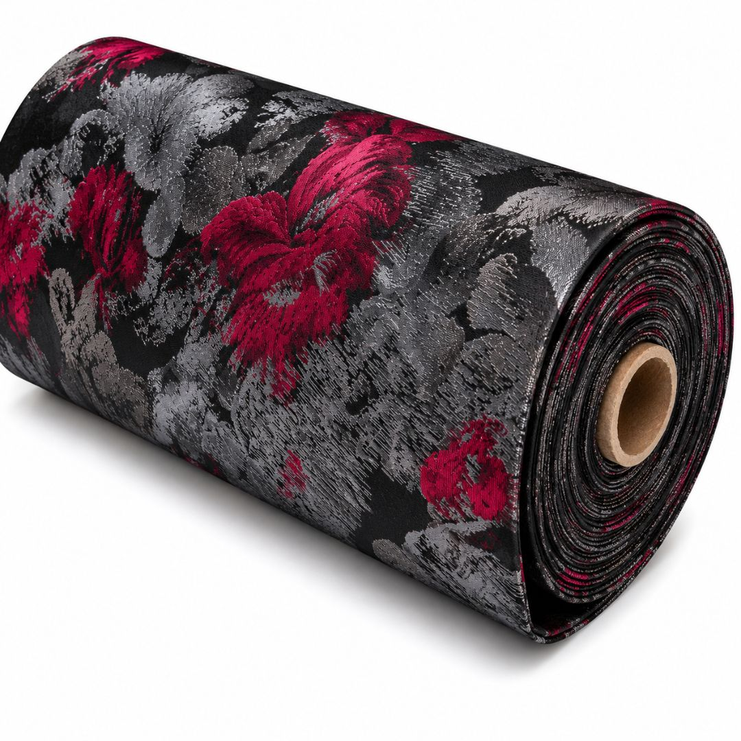 Premium Abstract Floral Metallic Jacquard Fabric  Luxury Designer Woven Textile