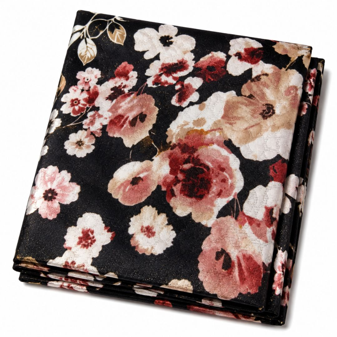 Premium Black Floral Metallic Jacquard Fabric  Luxury Designer Woven Textile