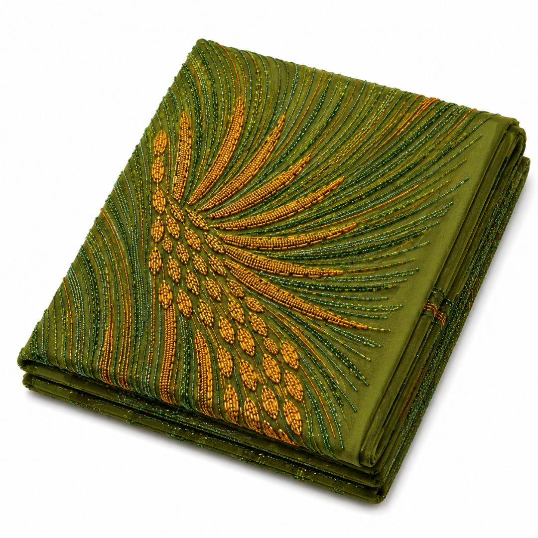 Premium Olive Green Luxury Beaded Mesh Lace Fabric