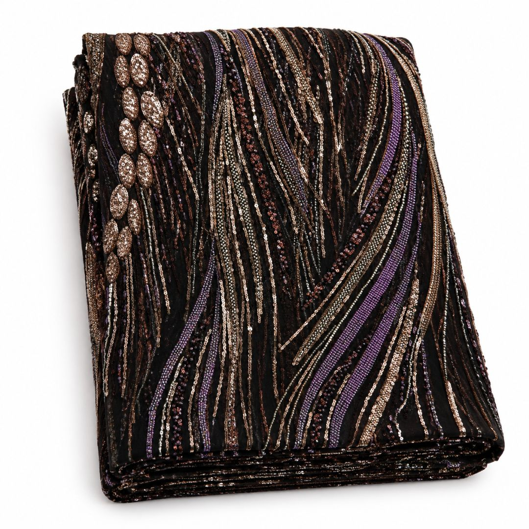 Black Luxury Beaded Mesh Lace Fabric