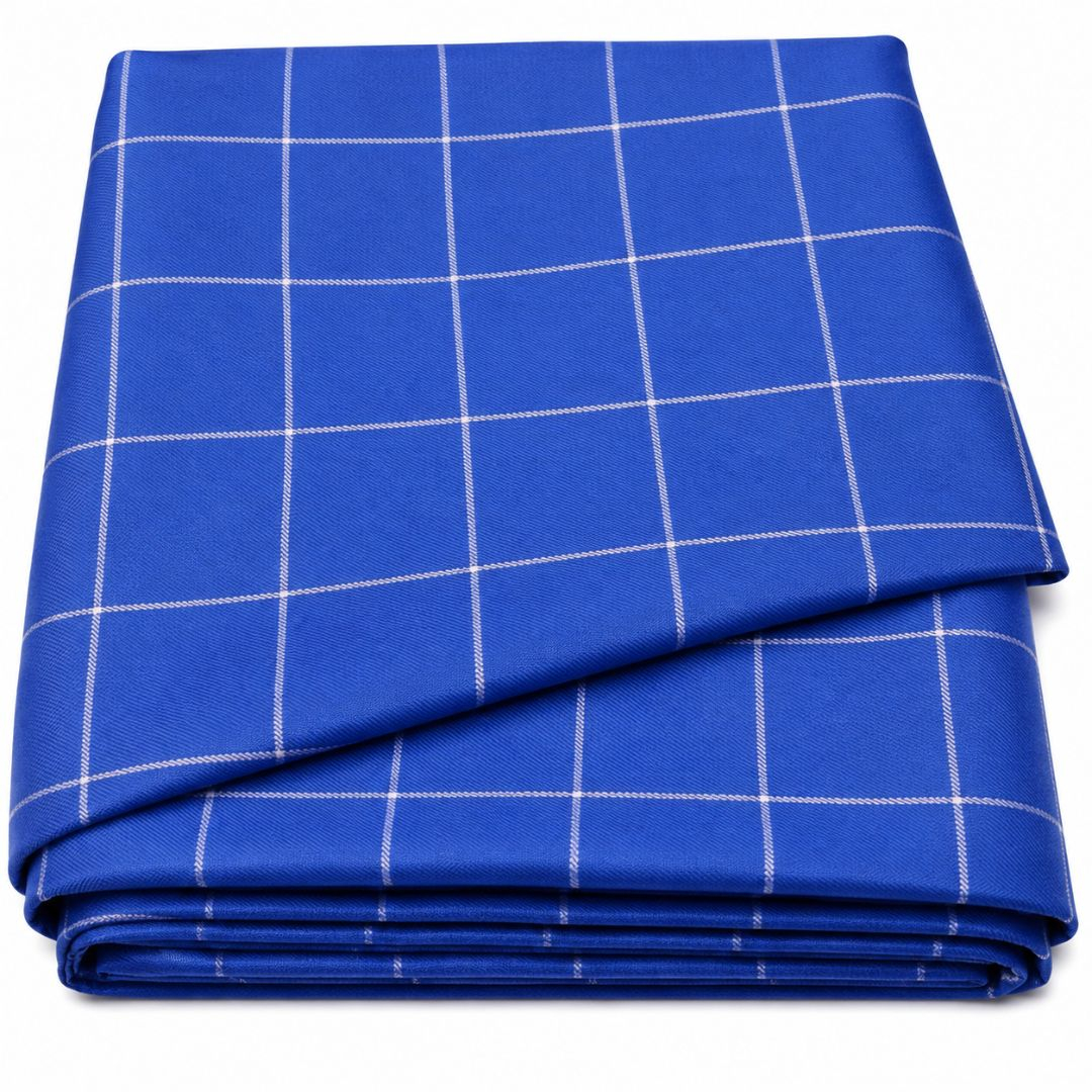 Premium Royal Blue Windowpane Check Suiting Fabric