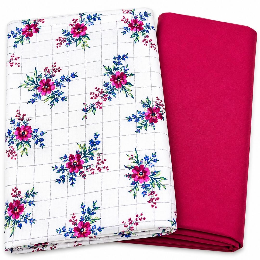 Premium Printed and Plain Crepe Fabric Set