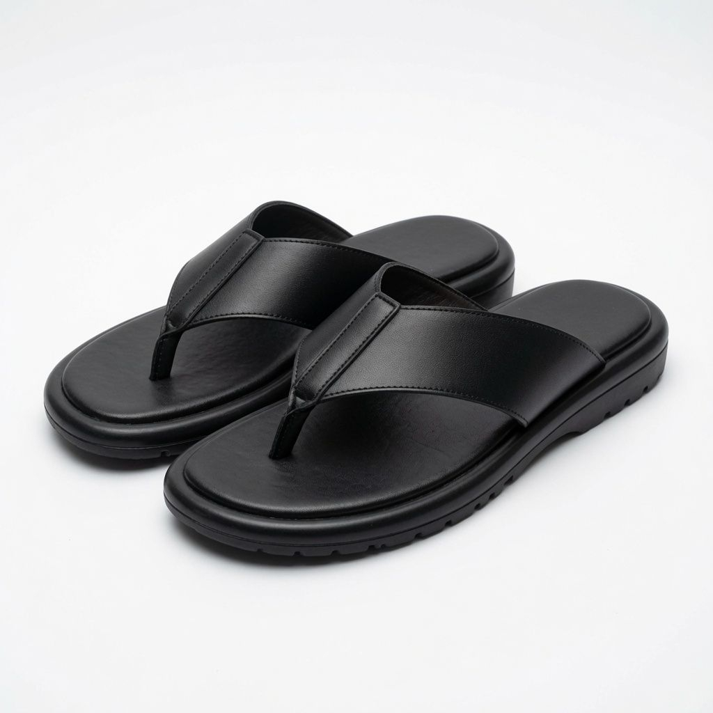 Mens Premium Black Cross Strap Toe Post Sandal