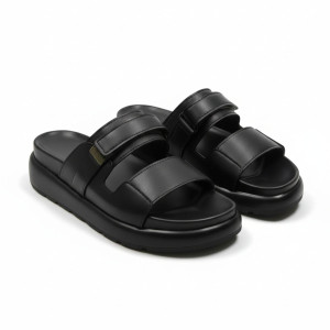 Black Minimalist Leather Sandals with Adjustable Straps