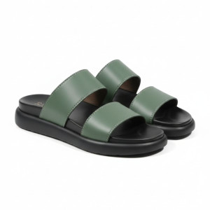 Minimalist Double Strap Sandals in Muted Green