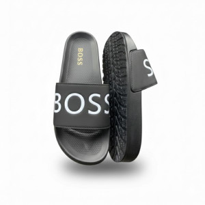BOSS Black Slide Sandals with Bold White Branding
