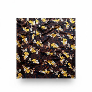 Crepe Vintage Vibrant Floral Design Fabric with Navy Blue Base