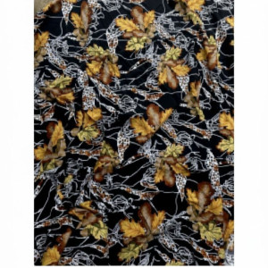Crepe Vintage Autumn Themed Fabric with Fall Foliage Design