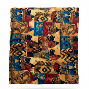 Crepe Vintage Afrocentric Multicolored Printed Fabric with Geometric and Tribal Motifs