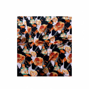 Crepe Vintage Vibrant Floral Print Fabric with Bold Orange and Red Flowers