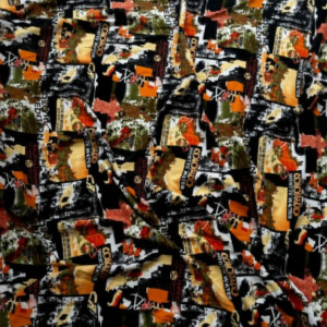 Crepe Vintage Eclectic Collage Print Fabric with Vibrant Design