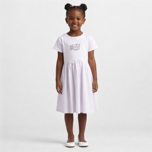 White Short Sleeve Pleated Kids Dress