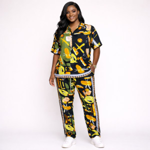 Printed  Unisex Two Piece Shirt and Trouser Fabric Set