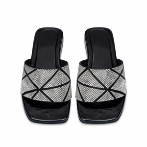 Rhinestone Cross Strap Flat Slide Sandals