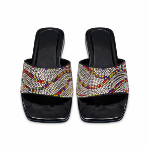 Rhinestone Embellished OpenToe Slip On Heeled Sandals
