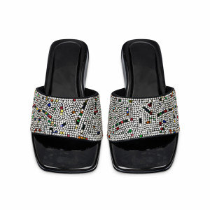 Rhinestone Cross Strap Flat Slide Sandal