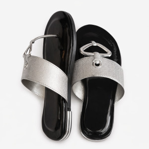 Metal Accent Slide Sandals with Wide Strap