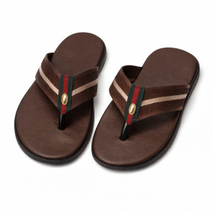 Quality Men Brown V Strap Casual Flip Flop Sandals