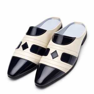 Quality Men Two Tone Pointed Toe Slip On Mules
