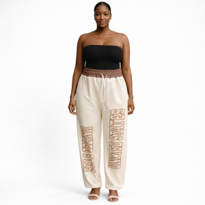 Unisex Cream and Brown Drawstring Jogger Sweatpants