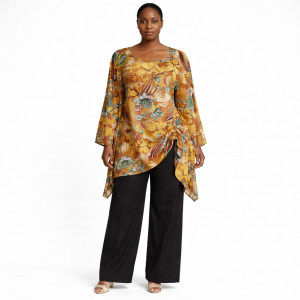 Womens Floral Long Sleeve Tunic Top with Wide Leg Pants Set