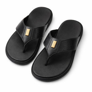 Men Black Cross Strap Slide on Sandal