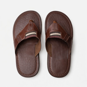 Mens Brown Leather Slip On Open Toe Sandals