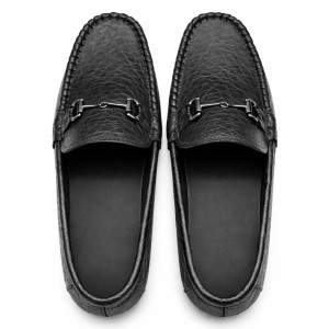 Men Black Textured Slip On Bit Loafers