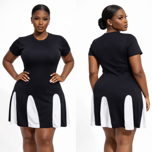 Black Contrast Panel Womens Mini Dress