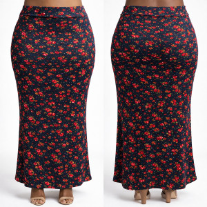 Black Floral Print Womens Maxi Skirt