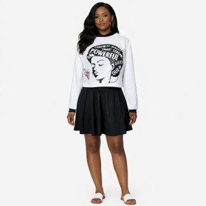 Girls Long Sleeve Graphic Crop Top and Pleated Skirt Set
