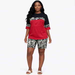 Color Block Short Sleeve Lounge Set with Printed Shorts