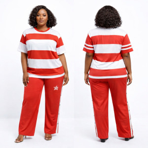 Red and White Women Casual Two Piece Set
