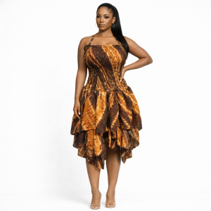 Smocked Halter Neck Tiered Mini tie and dye Dress