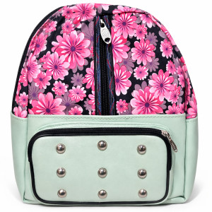 Floral Pattern Mini Backpack with Studded Front Pocket