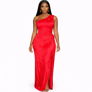 Womens Red Floral Sleeveless Full Length Wrap Dress