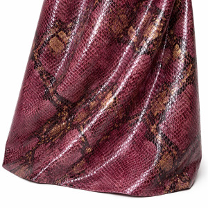 Glossy Burgundy Snake Pattern Synthetic Leather Fabric PU Upholstery Material