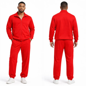 Red Unisex Zip Up Tracksuit Set with Jogger Pants