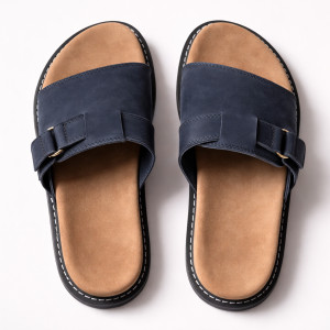 Quality Men Adjustable  Navy Blue Strap Slide Sandals