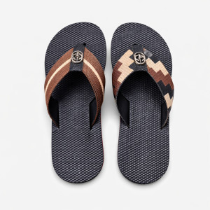 Textured Sole Flip Flop Sandals with Patterned Fabric Strap