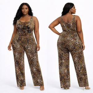 Womens Leopard Print Sleeveless Jumpsuit