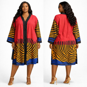 Red Abstract Print Kaftan Tunic Dress