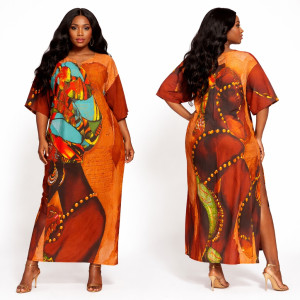 Multicolor Abstract Print Kaftan Maxi Dress