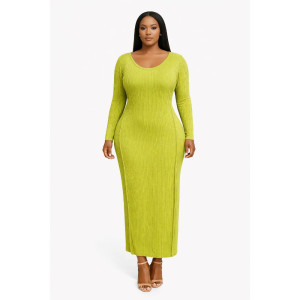 Ribbed Long Sleeve Bodycon Midi Dress with Back Tie Detail