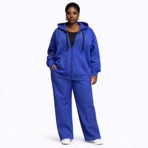 Unisex Blue Hooded Zip Up Tracksuit Set