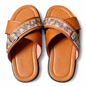 Leather Slip On Sandals with Double Strap & Buckle Detail for Men