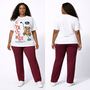 Womens  Graphic T Shirt and Red Pants Two Piece Casual Set