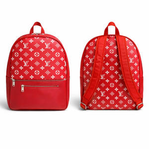 Red Monogram Backpack with  Front Zip Pocket