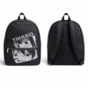 Black Anime Graphic Backpack  with Front Zip Pocket