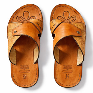 Mens Brown Leather Sandal with Cross Strap  and Toe Loop Design